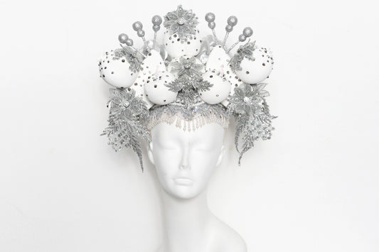 Albino Carmen Miranda…. Fruit Themed Headdress in White Silver
