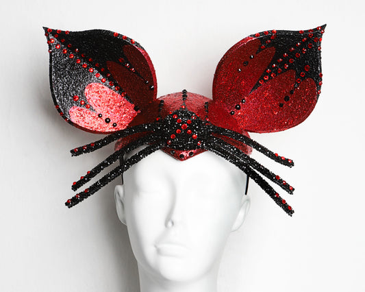 Evil Babe... Adorable Ears In Black Red Glitter with Cute Floppy Bow and Rhinestones Jewels