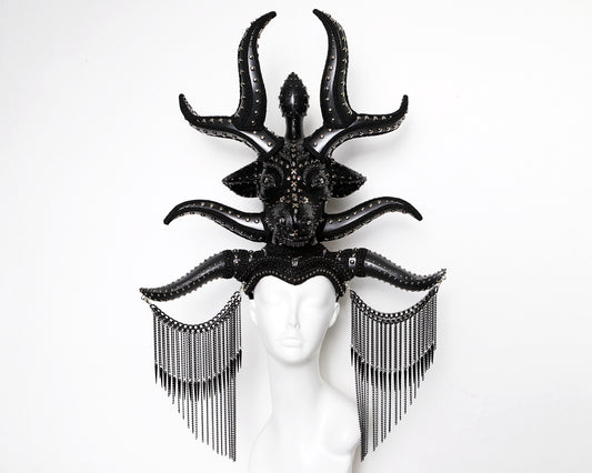 Mama Baphomet... Satan Baphomet Themed Headdress with Chain Horns