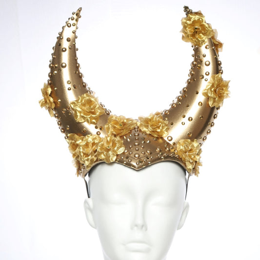 Golden Envy... Gold Horns with Gold Flowers Rhinestones and Studs