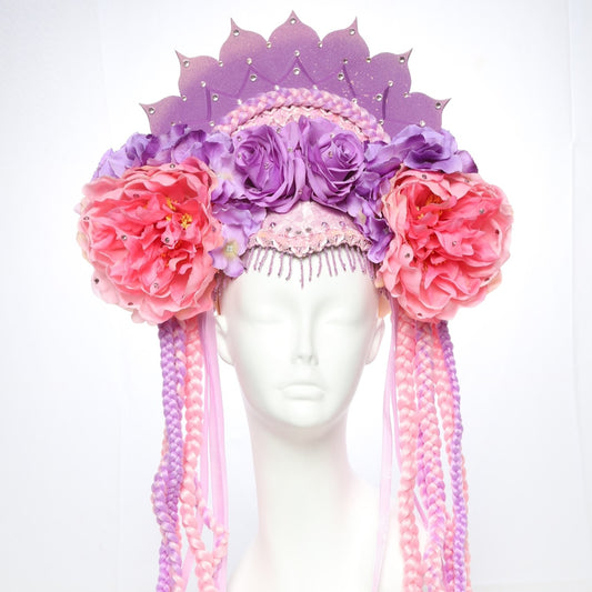Pastel Pleasures.... Pink and Purple Floral Crown with Braids and Rhinestones